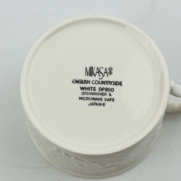 Mikasa English Countryside Flat Cup & Saucer Set White Stoneware Embossed Fruit - Picture 6 of 12